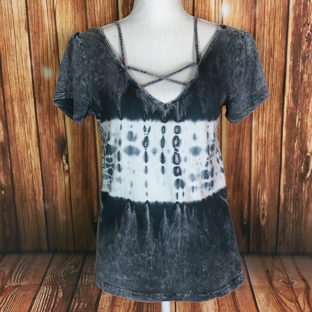 Emelia Gray White Acid Tyedye Strappy Basic TShirt